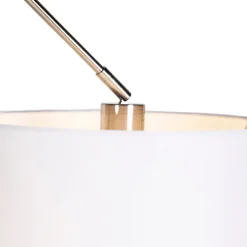 QAZQA Pendelleuchten|Wohnzimmerlampen*Hängelampe mit Leinenschirm weiß 35 cm - Blitz I Stahl