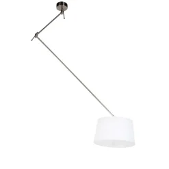 QAZQA Pendelleuchten|Wohnzimmerlampen*Hängelampe mit Leinenschirm weiß 35 cm - Blitz I Stahl