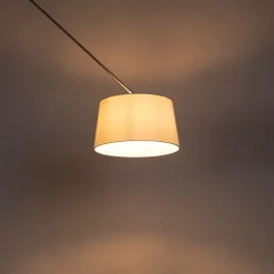 QAZQA Pendelleuchten|Wohnzimmerlampen*Hängelampe mit Leinenschirm weiß 35 cm - Blitz I Stahl