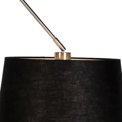 QAZQA Pendelleuchten|Wohnzimmerlampen*Hängelampe mit Leinenschirm schwarz 35 cm - Blitz I Stahl