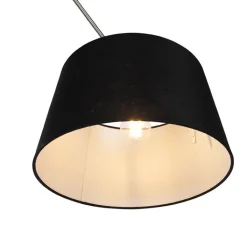 QAZQA Pendelleuchten|Wohnzimmerlampen*Hängelampe mit Leinenschirm schwarz 35 cm - Blitz I Stahl