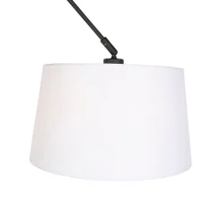 QAZQA Pendelleuchten|Wohnzimmerlampen*Hängelampe mit Leinenschirm weiß 35 cm - Blitz I schwarz