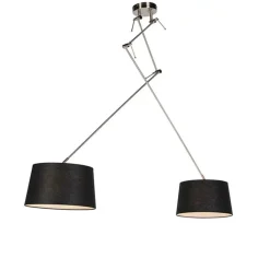 QAZQA Pendelleuchten|Wohnzimmerlampen*Hängelampe mit Leinenschirmen schwarz 35 cm - Blitz II Stahl