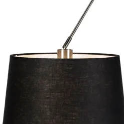 QAZQA Pendelleuchten|Wohnzimmerlampen*Hängelampe mit Leinenschirmen schwarz 35 cm - Blitz II Stahl