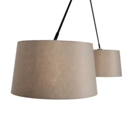 QAZQA Pendelleuchten|Wohnzimmerlampen*Hängelampe mit Leinenschirmen taupe 35 cm - Blitz II schwarz