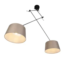 QAZQA Pendelleuchten|Wohnzimmerlampen*Hängelampe mit Leinenschirmen taupe 35 cm - Blitz II schwarz