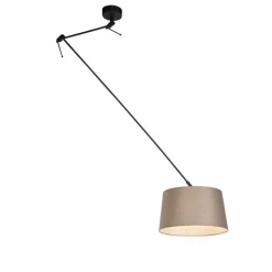 QAZQA Pendelleuchten|Wohnzimmerlampen*Hängelampe mit Leinenschirm taupe 35 cm - Blitz I schwarz
