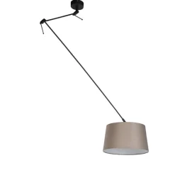 QAZQA Pendelleuchten|Wohnzimmerlampen*Hängelampe mit Leinenschirm taupe 35 cm - Blitz I schwarz