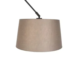 QAZQA Pendelleuchten|Wohnzimmerlampen*Hängelampe mit Leinenschirm taupe 35 cm - Blitz I schwarz