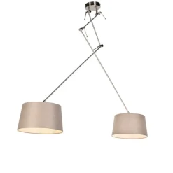 QAZQA Pendelleuchten|Wohnzimmerlampen*Hängelampe mit Leinenschirmen taupe 35 cm - Blitz II Stahl