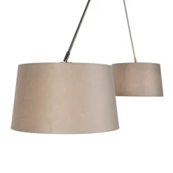 QAZQA Pendelleuchten|Wohnzimmerlampen*Hängelampe mit Leinenschirmen taupe 35 cm - Blitz II Stahl