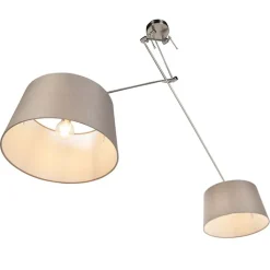QAZQA Pendelleuchten|Wohnzimmerlampen*Hängelampe mit Leinenschirmen taupe 35 cm - Blitz II Stahl