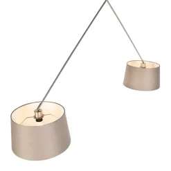 QAZQA Pendelleuchten|Wohnzimmerlampen*Hängelampe mit Leinenschirmen taupe 35 cm - Blitz II Stahl
