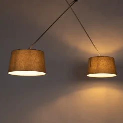 QAZQA Pendelleuchten|Wohnzimmerlampen*Hängelampe mit Leinenschirmen taupe 35 cm - Blitz II Stahl