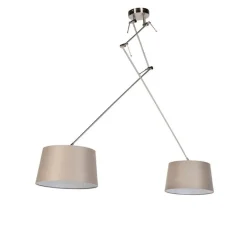 QAZQA Pendelleuchten|Wohnzimmerlampen*Hängelampe mit Leinenschirmen taupe 35 cm - Blitz II Stahl