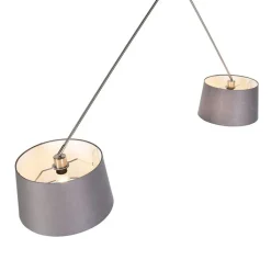 QAZQA Pendelleuchten|Wohnzimmerlampen*Hängelampe mit Leinenschirmen dunkelgrau 35 cm - Blitz II Stahl