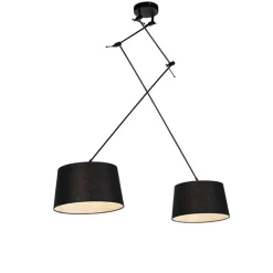 QAZQA Pendelleuchten|Wohnzimmerlampen*Hängelampe mit Leinenschirm schwarz 35 cm - Blitz II schwarz