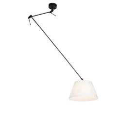 QAZQA Pendelleuchten|Wohnzimmerlampen*Hängelampe mit plissiertem Schirm 35cm creme - Blitz I schwarz