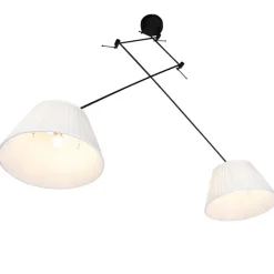 QAZQA Pendelleuchten|Wohnzimmerlampen*Hängelampe mit plissierten Schatten Creme 35 cm - Blitz II schwarz