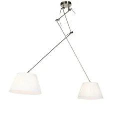 QAZQA Pendelleuchten|Wohnzimmerlampen*Hängelampe mit plissierten Schatten Creme 35 cm - Blitz II Stahl