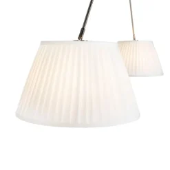 QAZQA Pendelleuchten|Wohnzimmerlampen*Hängelampe mit plissierten Schatten Creme 35 cm - Blitz II Stahl