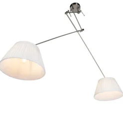 QAZQA Pendelleuchten|Wohnzimmerlampen*Hängelampe mit plissierten Schatten Creme 35 cm - Blitz II Stahl