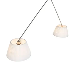 QAZQA Pendelleuchten|Wohnzimmerlampen*Hängelampe mit plissierten Schatten Creme 35 cm - Blitz II Stahl