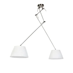 QAZQA Pendelleuchten|Wohnzimmerlampen*Hängelampe mit plissierten Schatten Creme 35 cm - Blitz II Stahl