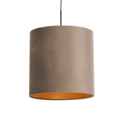 QAZQA Pendelleuchten|Wohnzimmerlampen*Hängelampe mit Samtschirm taupe mit Gold 40 cm - Combi