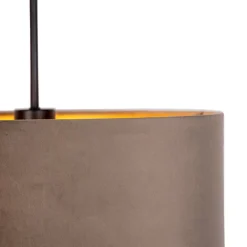 QAZQA Pendelleuchten|Wohnzimmerlampen*Hängelampe mit Samtschirm taupe mit Gold 40 cm - Combi