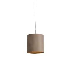 QAZQA Pendelleuchten|Wohnzimmerlampen*Hängelampe mit Samtschirm taupe mit Gold 40 cm - Combi
