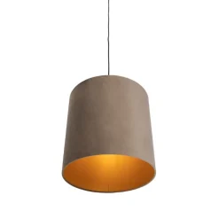 QAZQA Pendelleuchten|Wohnzimmerlampen*Hängelampe mit Samtschirm taupe mit Gold 40 cm - Combi