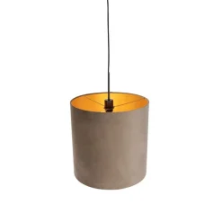 QAZQA Pendelleuchten|Wohnzimmerlampen*Hängelampe mit Samtschirm taupe mit Gold 40 cm - Combi