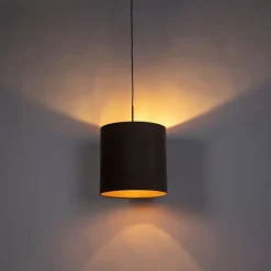 QAZQA Pendelleuchten|Wohnzimmerlampen*Hängelampe mit Samtschirm taupe mit Gold 40 cm - Combi
