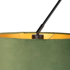 QAZQA Pendelleuchten|Wohnzimmerlampen*Hängelampe mit Samtschirmen grün mit Gold 35 cm - Blitz II schwarz