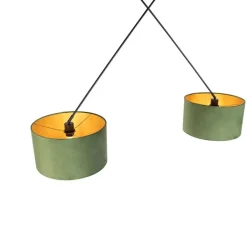 QAZQA Pendelleuchten|Wohnzimmerlampen*Hängelampe mit Samtschirmen grün mit Gold 35 cm - Blitz II schwarz
