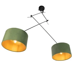 QAZQA Pendelleuchten|Wohnzimmerlampen*Hängelampe mit Samtschirmen grün mit Gold 35 cm - Blitz II schwarz