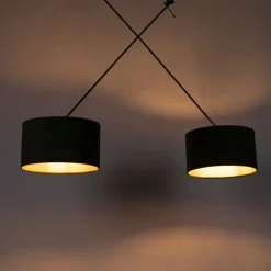 QAZQA Pendelleuchten|Wohnzimmerlampen*Hängelampe mit Samtschirmen grün mit Gold 35 cm - Blitz II schwarz