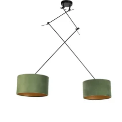 QAZQA Pendelleuchten|Wohnzimmerlampen*Hängelampe mit Samtschirmen grün mit Gold 35 cm - Blitz II schwarz