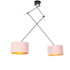 QAZQA Pendelleuchten|Wohnzimmerlampen*Hängelampe mit Samtschirmen rosa mit Gold 35 cm - Blitz II schwarz