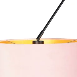 QAZQA Pendelleuchten|Wohnzimmerlampen*Hängelampe mit Samtschirmen rosa mit Gold 35 cm - Blitz II schwarz