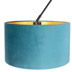QAZQA Pendelleuchten|Wohnzimmerlampen*Hängelampe mit Samtschirmen blau mit Gold 35 cm - Blitz II schwarz
