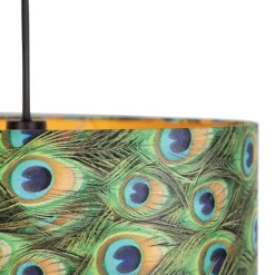 QAZQA Pendelleuchten|Wohnzimmerlampen*Hängelampe mit Veloursschirm Pfau mit Gold 50 cm - Combi