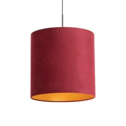 QAZQA Pendelleuchten|Wohnzimmerlampen*Hängelampe mit Veloursschirm rot mit Gold 40 cm - Combi