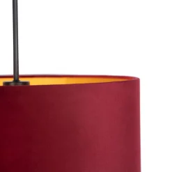 QAZQA Pendelleuchten|Wohnzimmerlampen*Hängelampe mit Veloursschirm rot mit Gold 40 cm - Combi