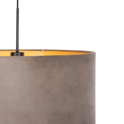 QAZQA Schlafzimmerlampen|Küchenlampen*Hängelampe mit Veloursschirm taupe mit Gold 50 cm - Combi