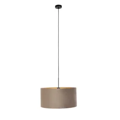 QAZQA Schlafzimmerlampen|Küchenlampen*Hängelampe mit Veloursschirm taupe mit Gold 50 cm - Combi