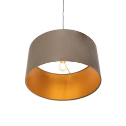 QAZQA Schlafzimmerlampen|Küchenlampen*Hängelampe mit Veloursschirm taupe mit Gold 50 cm - Combi