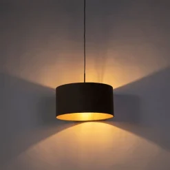 QAZQA Schlafzimmerlampen|Küchenlampen*Hängelampe mit Veloursschirm taupe mit Gold 50 cm - Combi