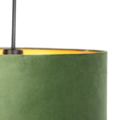 QAZQA Pendelleuchten|Wohnzimmerlampen*Hängelampe mit Veloursschirm grün mit Gold - Combi